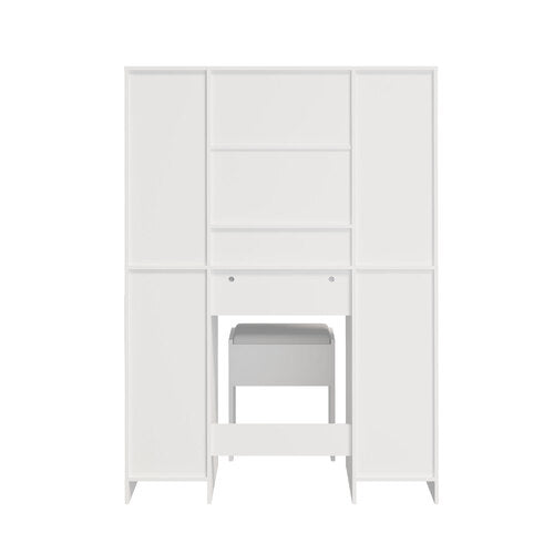 Oikiture Dressing Table Set 10 LED Bulbs Shelves 7 Drawers White