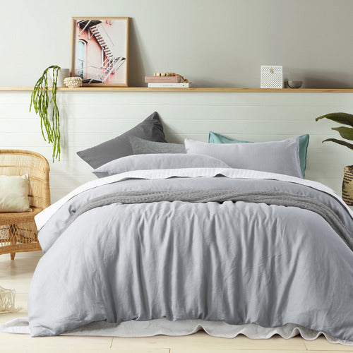 Vintage Design Dove Grey French Linen Quilt Cover Set Vintage Design