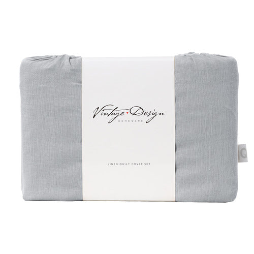 Vintage Design Dove Grey French Linen Quilt Cover Set Vintage Design