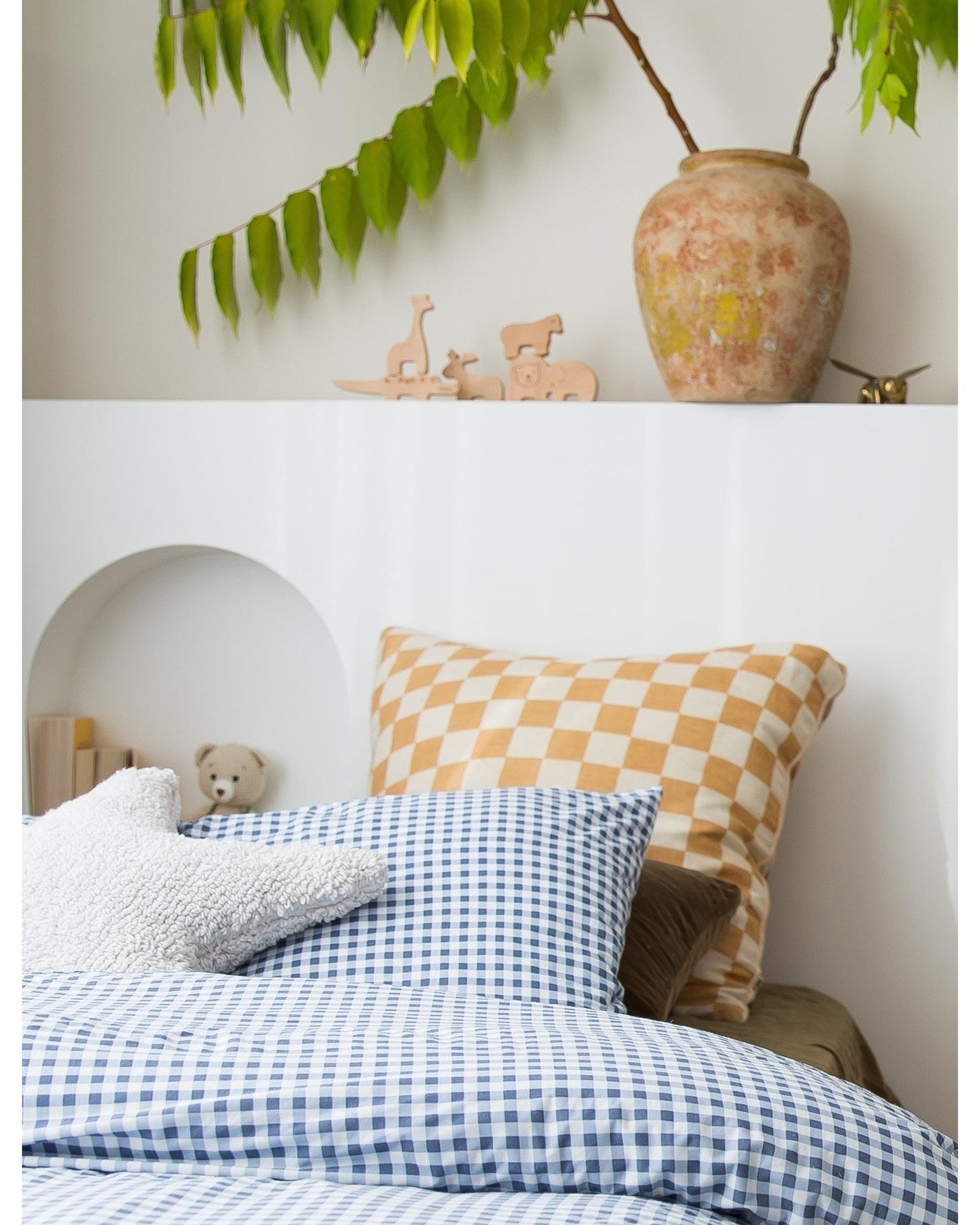 Dusty Blue Gingham Waterproof Pillow Case The Midnight Gang