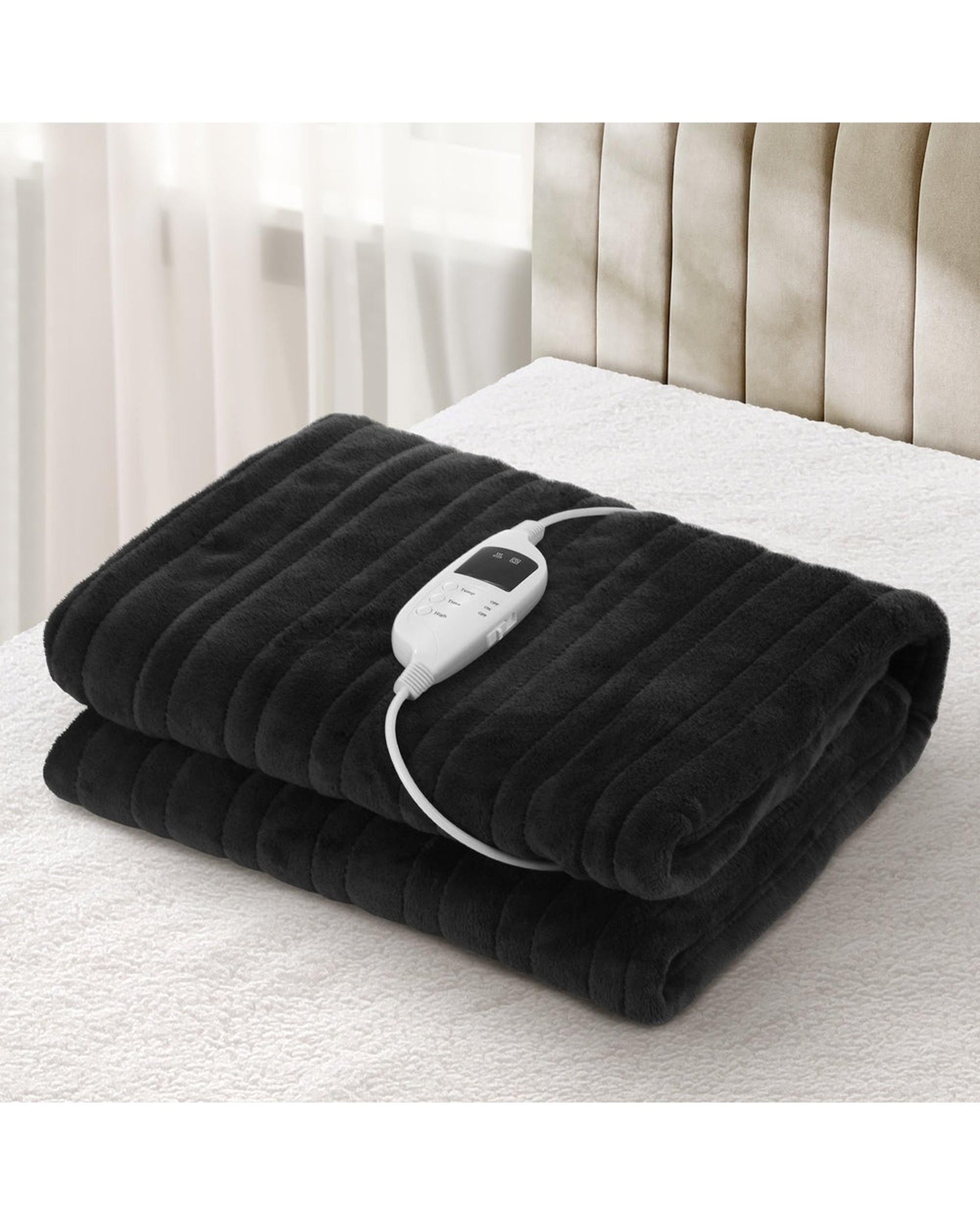 Washable Electric Heated Throw Rug Flannel Black Jason Bedding