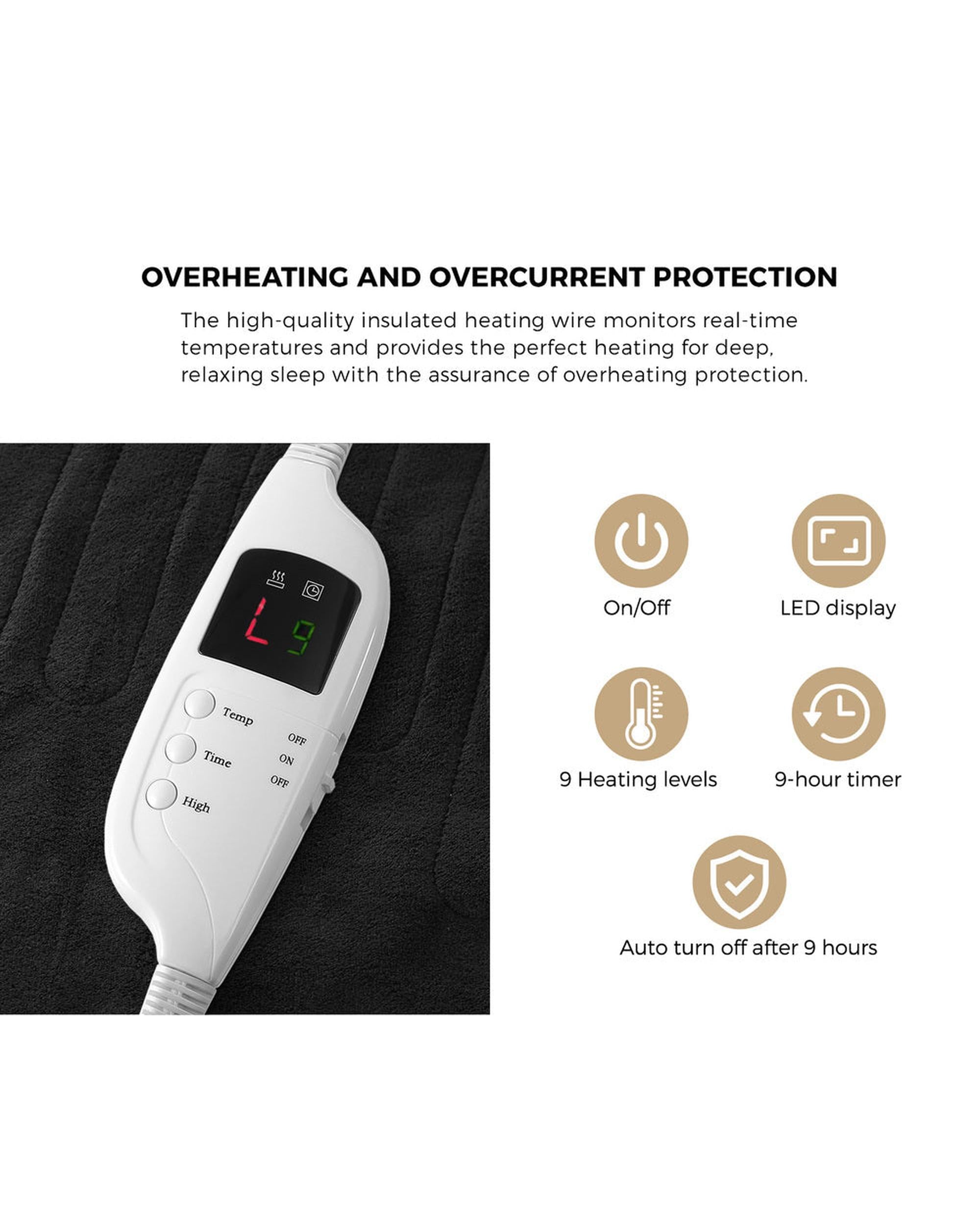 Washable Electric Heated Throw Rug Flannel Blue Bedra