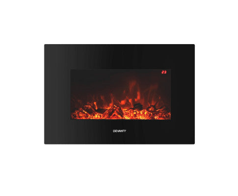 Electric Fireplace Fire Heater 2000W Black Devanti