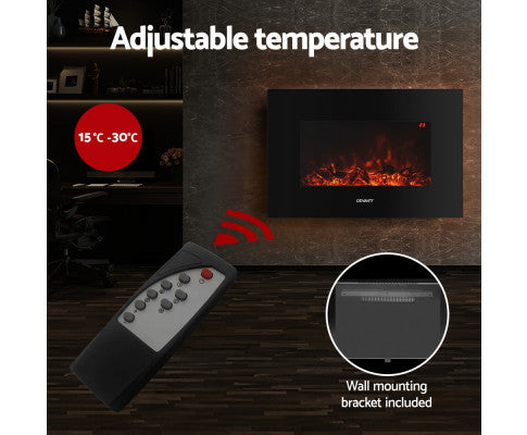Electric Fireplace Fire Heater 2000W Black Devanti