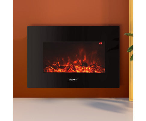 Electric Fireplace Fire Heater 2000W Black Devanti