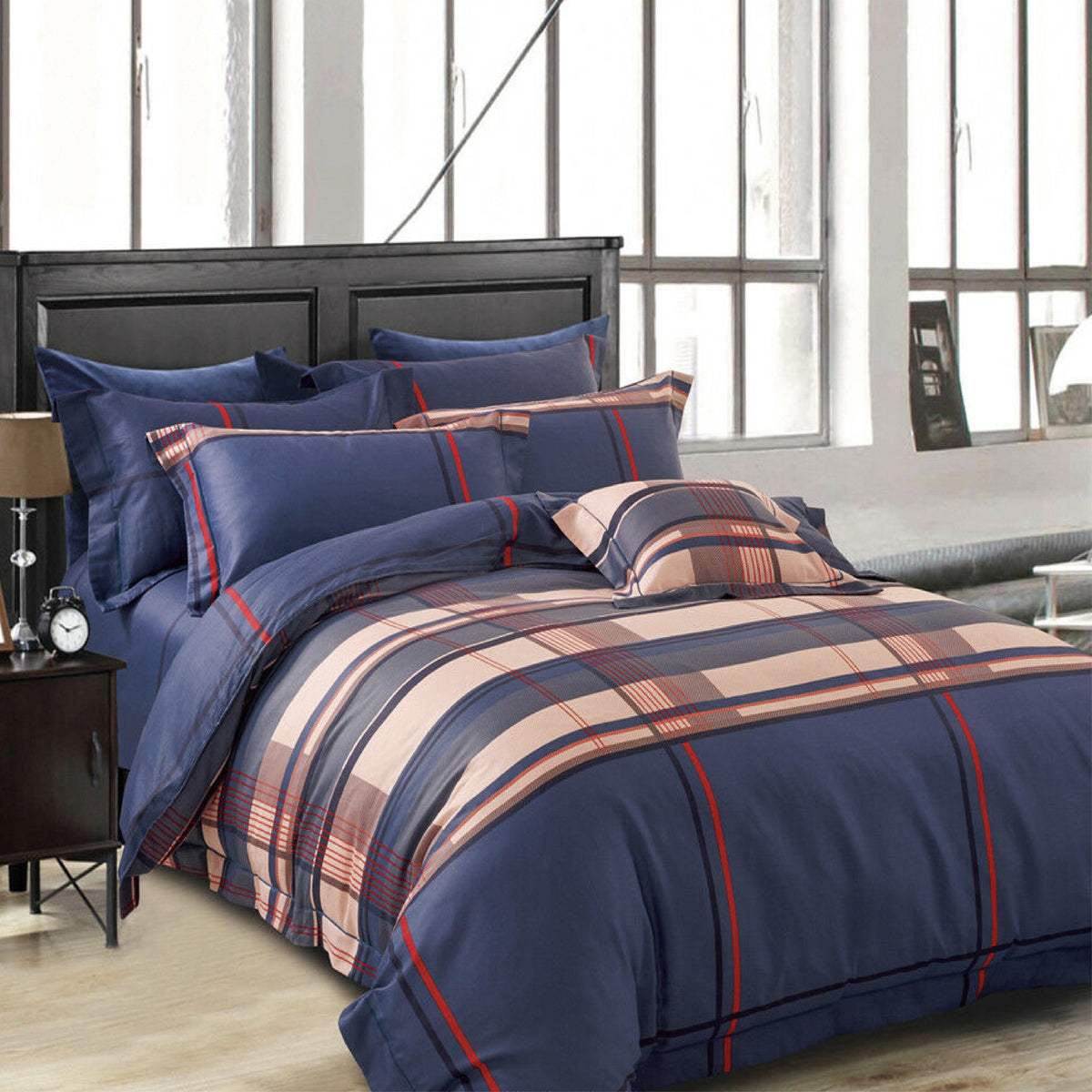 Luxor Cotton Deep Navy Design Quilt Doona Duvet Cover Set