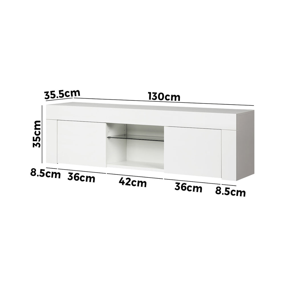 TV Stand Cabinet Entertainment Unit RGB LED Gloss 130cm White Oikiture