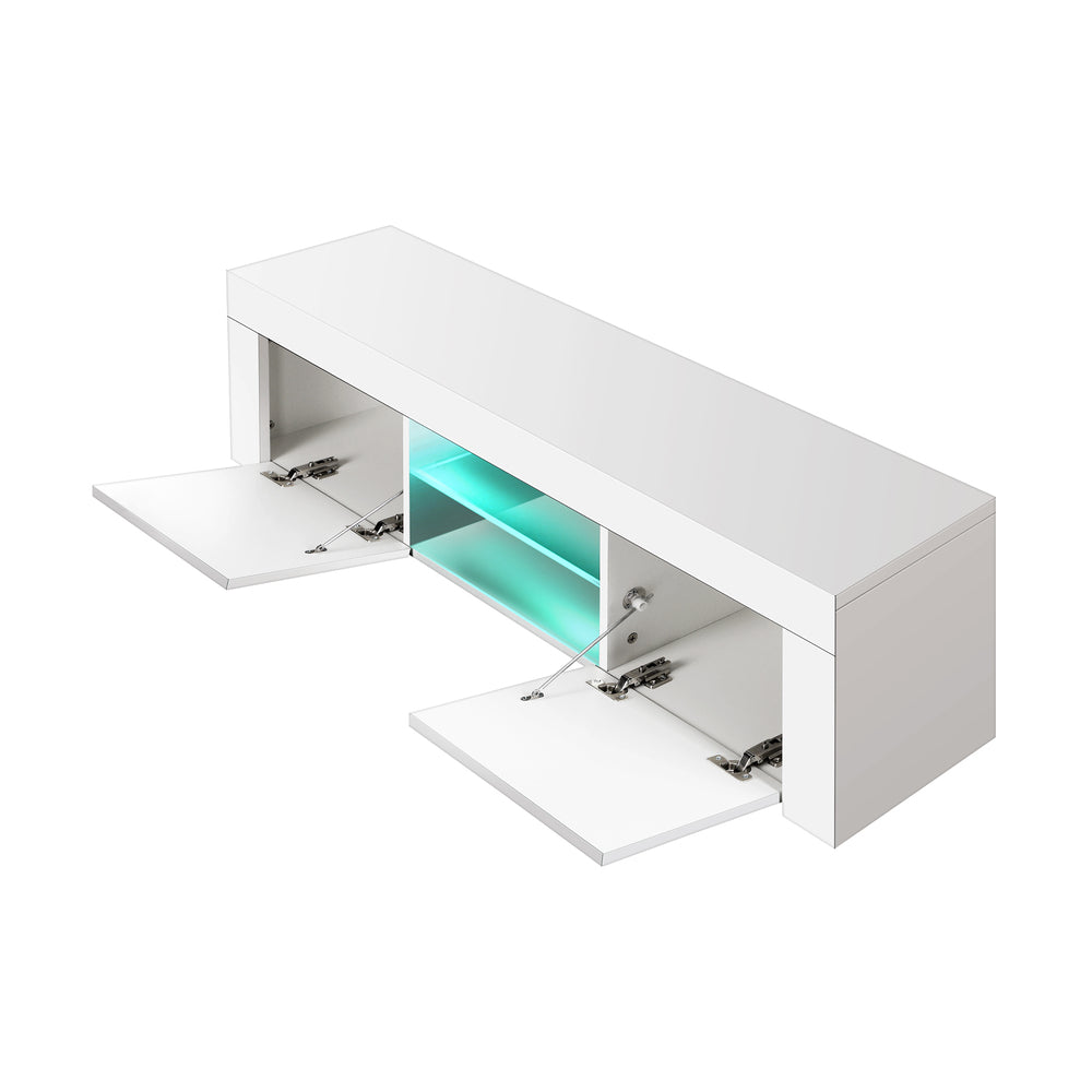TV Stand Cabinet Entertainment Unit RGB LED Gloss 130cm White Oikiture