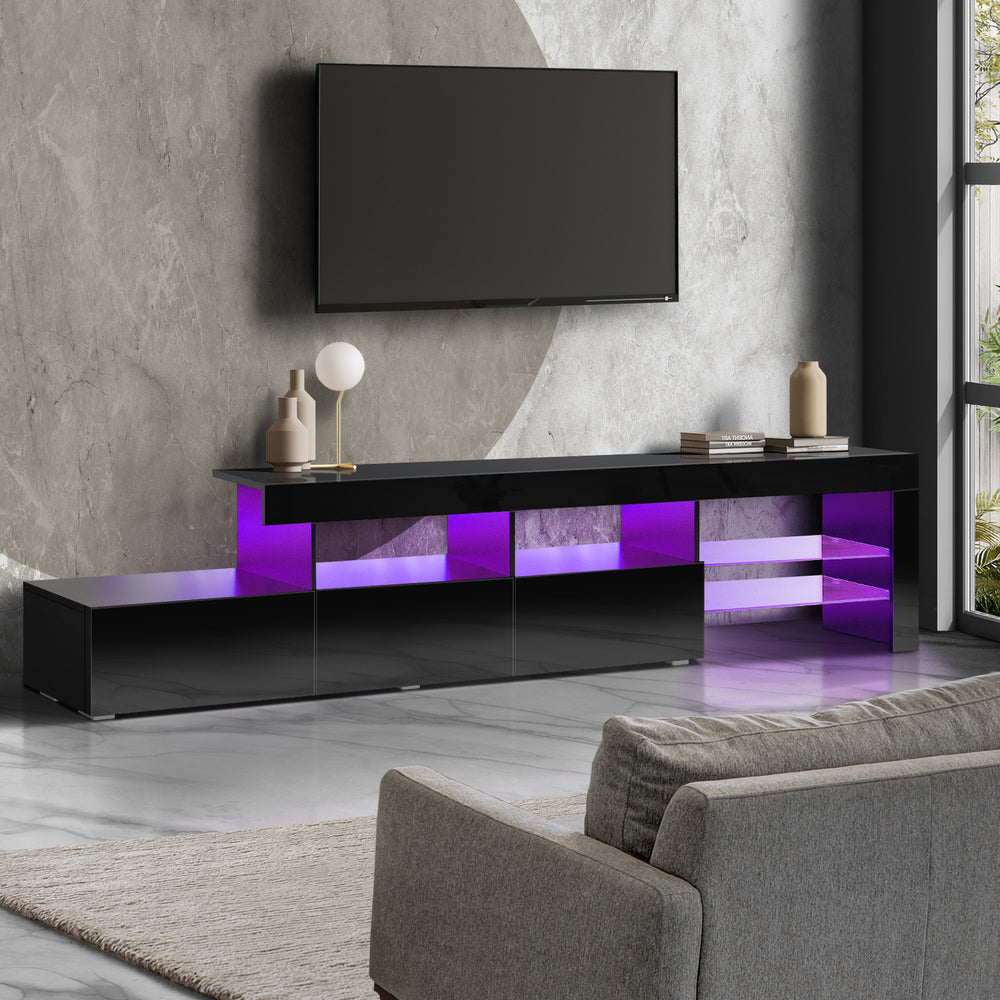 TV Stand Cabinet Entertainment Unit RGB LED Gloss Black 220cm