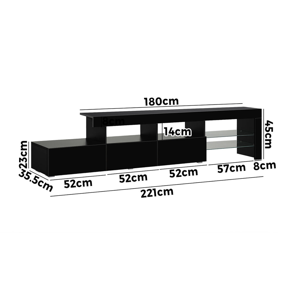 TV Stand Cabinet Entertainment Unit RGB LED Gloss Black 220cm
