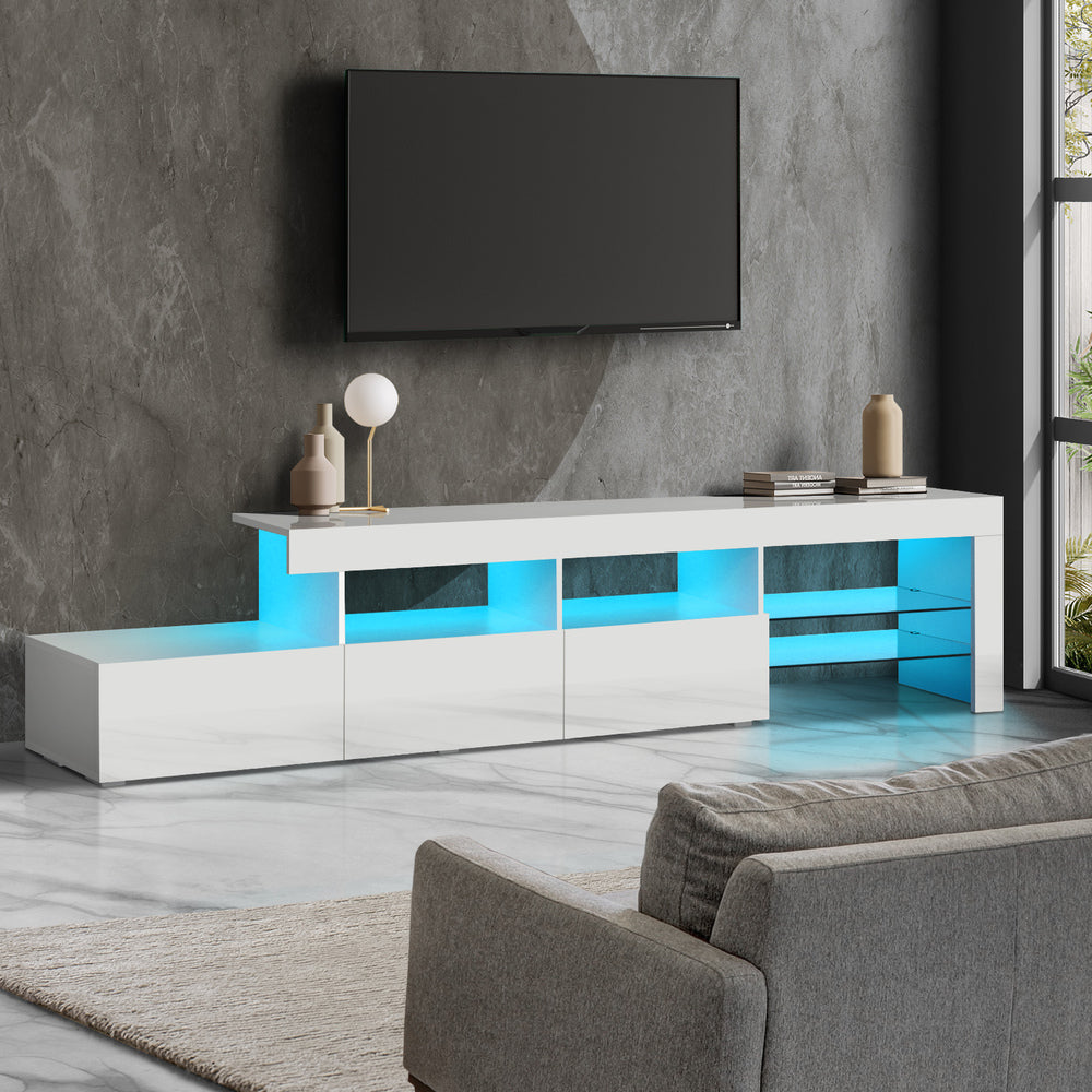 TV Stand Cabinet Entertainment Unit RGB LED Gloss White 220cm
