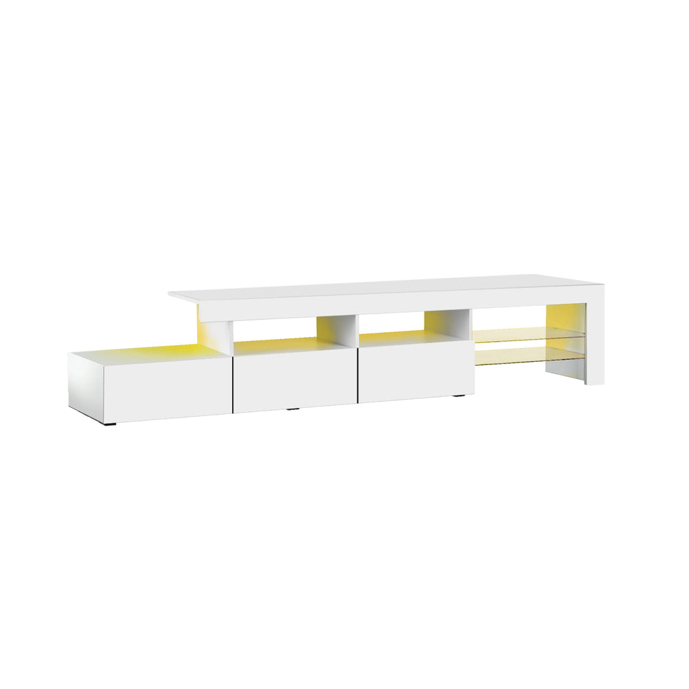TV Stand Cabinet Entertainment Unit RGB LED Gloss White 220cm