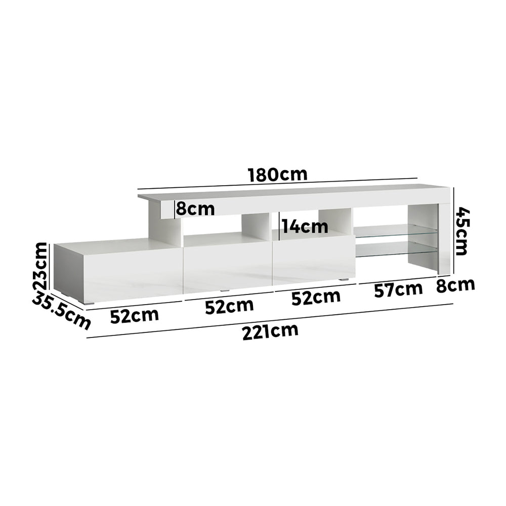 TV Stand Cabinet Entertainment Unit RGB LED Gloss White 220cm