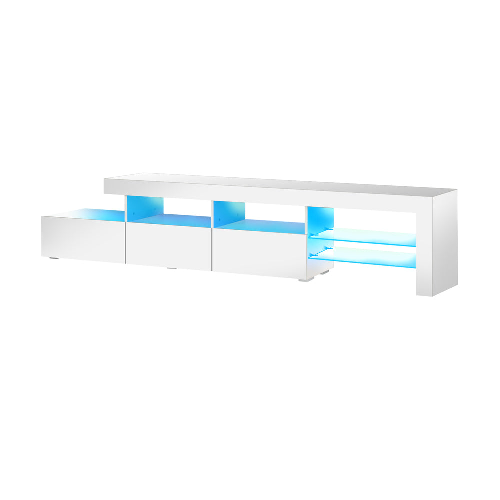 TV Stand Cabinet Entertainment Unit RGB LED Gloss White 220cm