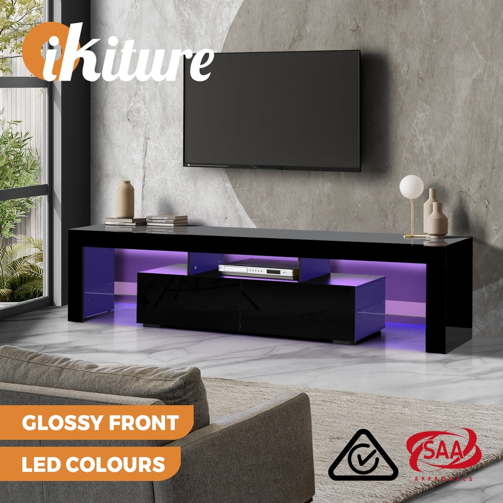 Entertainment Unit TV Stand Cabinet LED RGB Gloss Black 180CM