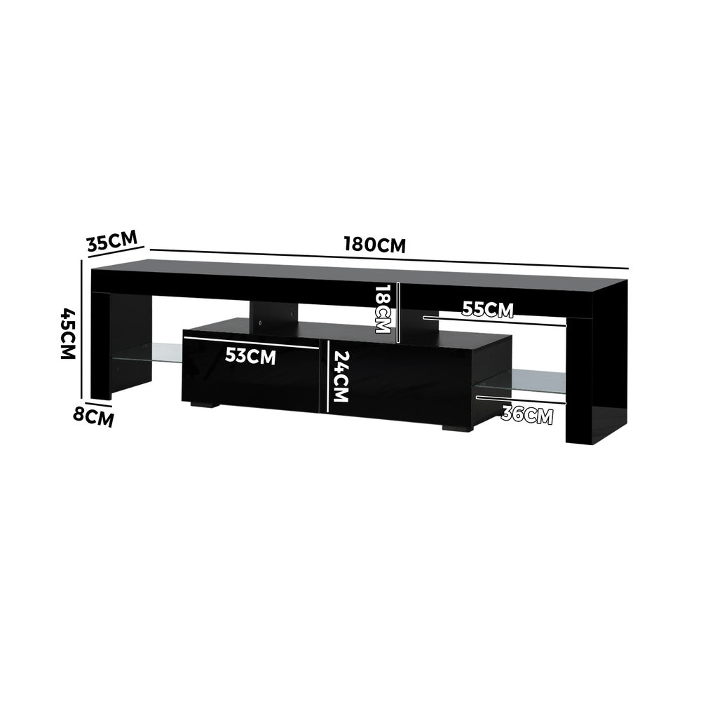 Entertainment Unit TV Stand Cabinet LED RGB Gloss Black 180CM