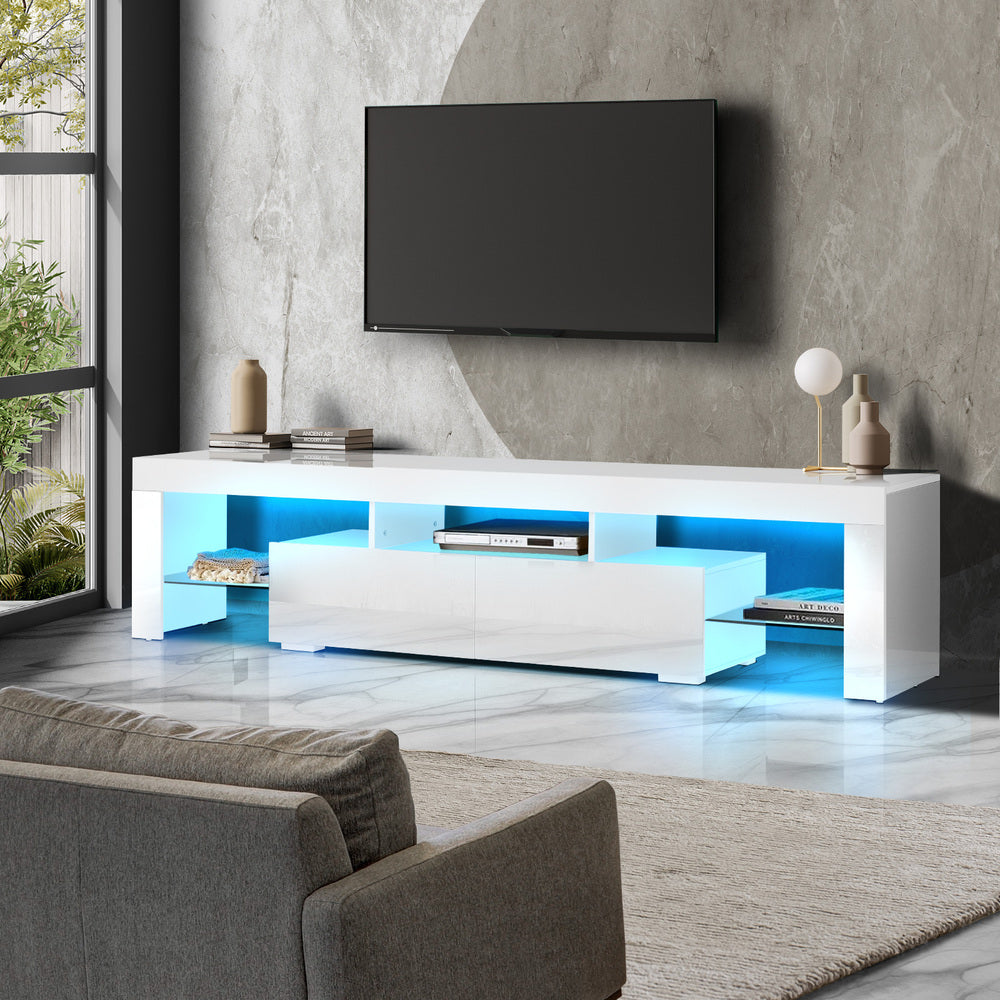 Entertainment Unit TV Stand Cabinet LED RGB Gloss White 180CM