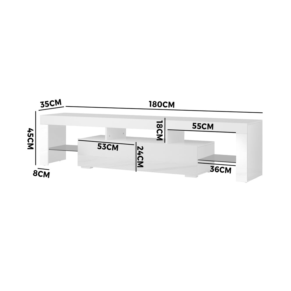 Entertainment Unit TV Stand Cabinet LED RGB Gloss White 180CM