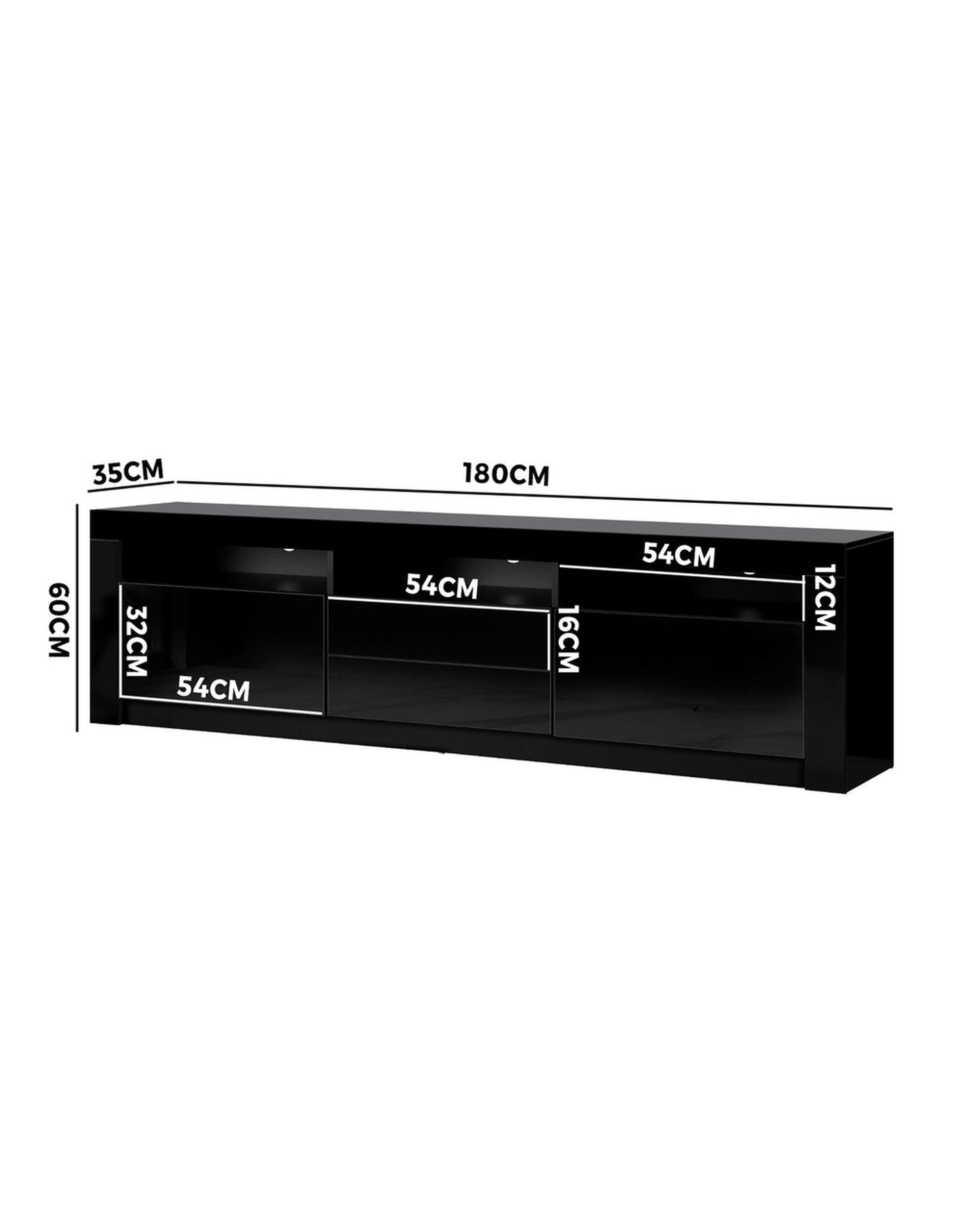 TV Stand Cabinet Entertainment Unit RGB LED Gloss Black 180CM Oikiture