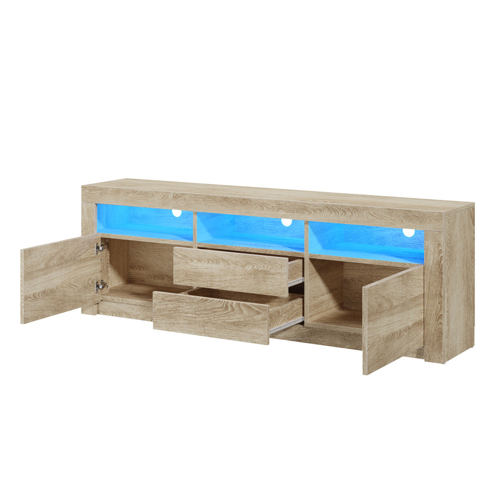 TV Cabinet Entertainment Unit Stand RGB LED Oak 180cm