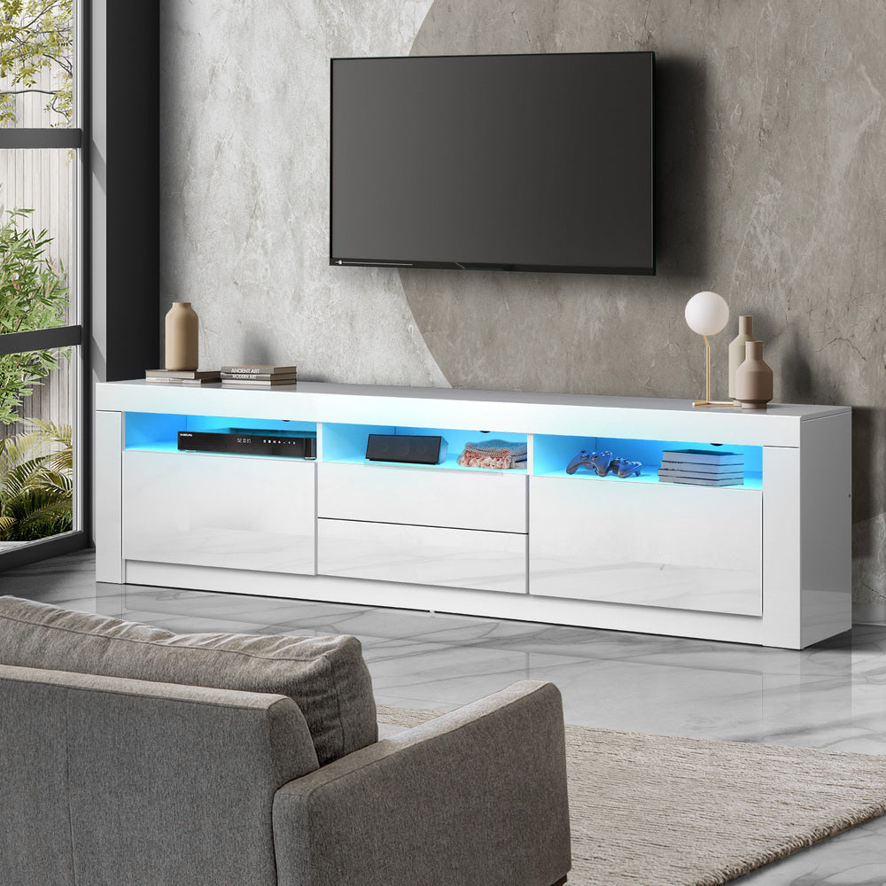 Entertainment Unit TV Stand Cabinet RGB LED Gloss White 180CM