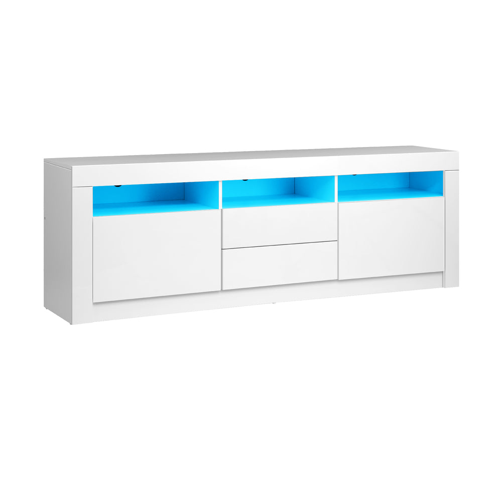 Entertainment Unit TV Stand Cabinet RGB LED Gloss White 180CM