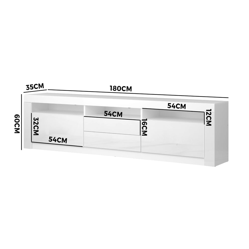 Entertainment Unit TV Stand Cabinet RGB LED Gloss White 180CM