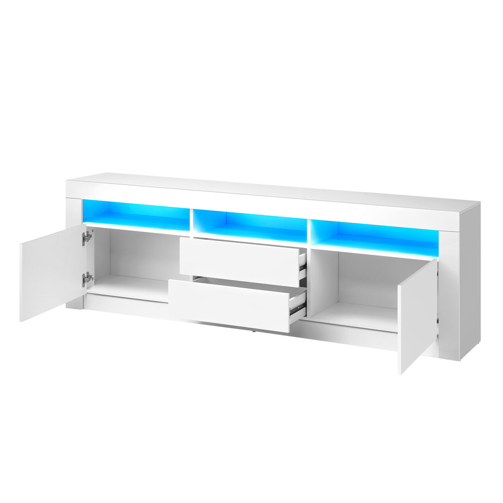 Entertainment Unit TV Stand Cabinet RGB LED Gloss White 180CM