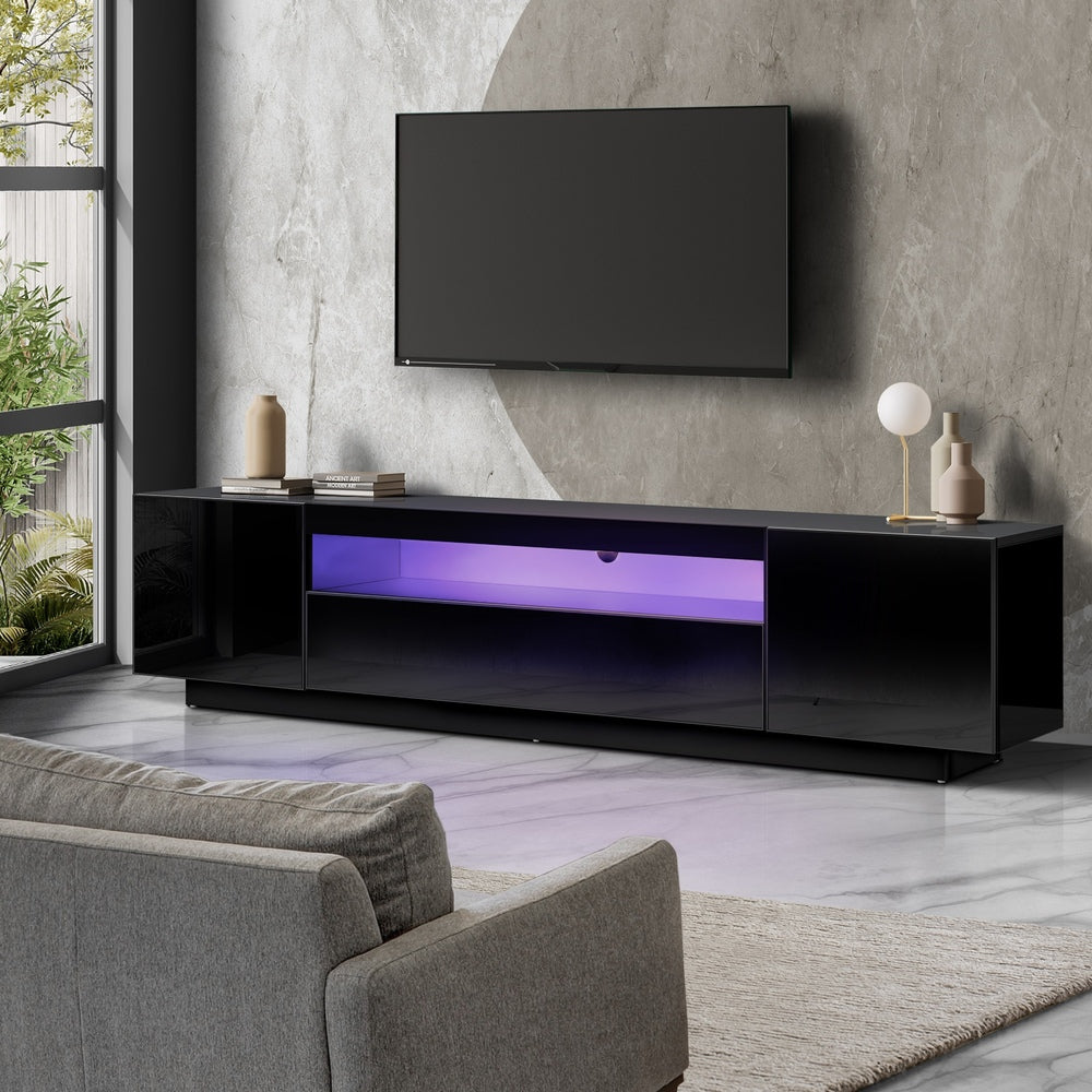 Entertainment Unit TV Stand Cabinet Gloss RGB LED Black 180CM