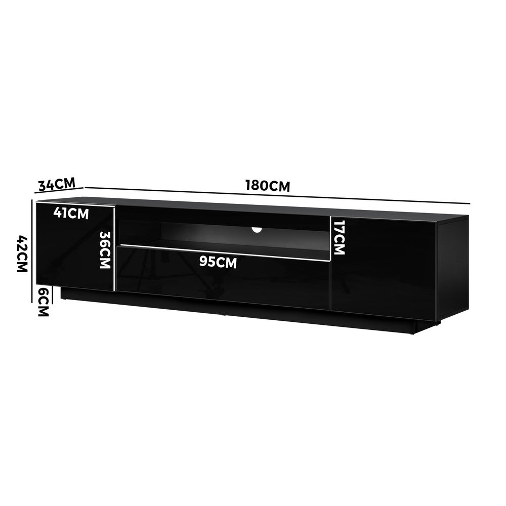 Entertainment Unit TV Stand Cabinet Gloss RGB LED Black 180CM