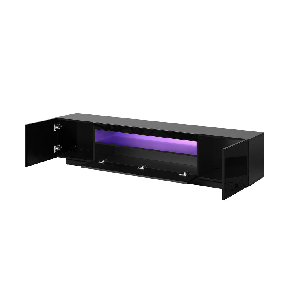 Entertainment Unit TV Stand Cabinet Gloss RGB LED Black 180CM
