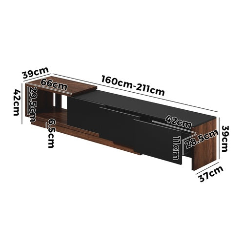 Oikiture 160-211cm Extendable TV Cabinet Entertainment Unit 3 Drawers