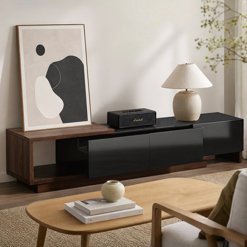 Oikiture 160-211cm Extendable TV Cabinet Entertainment Unit 3 Drawers