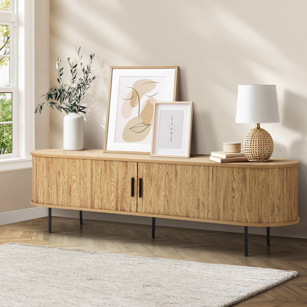 Entertainment Unit TV Stand Cabinet 160cm Tambour Doors Oak