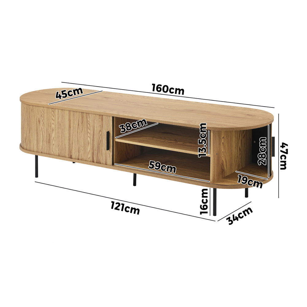 Entertainment Unit TV Stand Cabinet 160cm Tambour Doors Oak