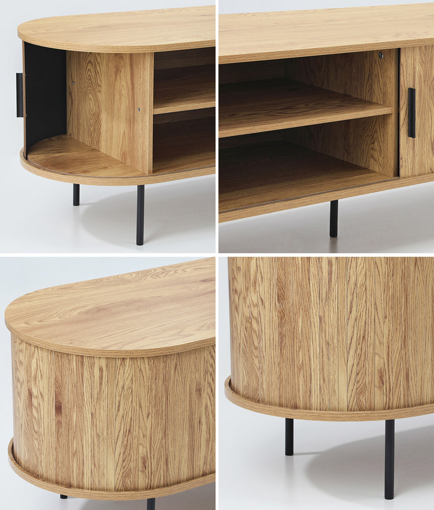 Entertainment Unit TV Stand Cabinet 160cm Tambour Doors Oak