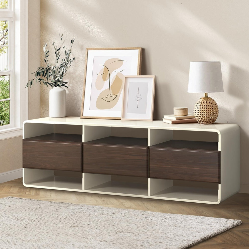 TV Cabinet Entertainment Unit Stand 3 Drawers 6 Open Shelves 140cm