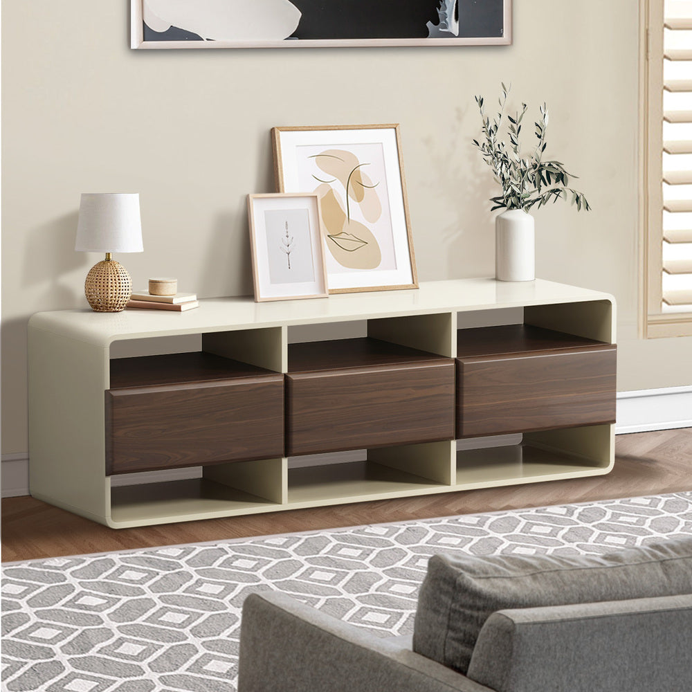 TV Cabinet Entertainment Unit Stand 3 Drawers 6 Open Shelves 140cm