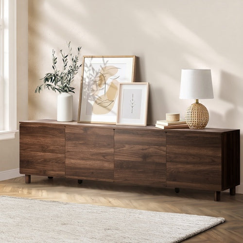 Oikiture 180cm TV Cabinet 4 Door Entertainment Unit Walnut