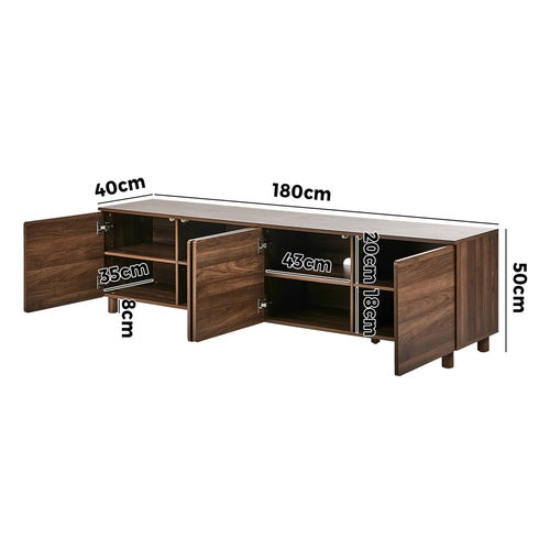 Oikiture 180cm TV Cabinet 4 Door Entertainment Unit Walnut