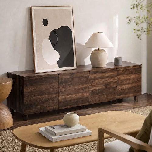 Oikiture 180cm TV Cabinet 4 Door Entertainment Unit Walnut