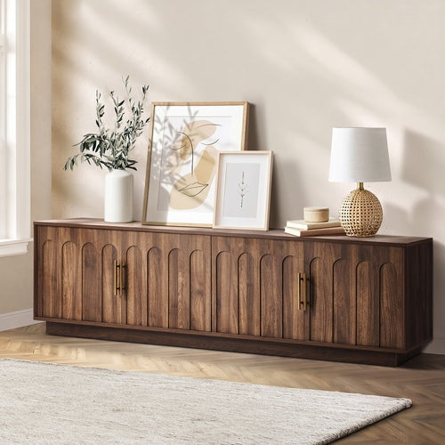 Oikiture TV Cabinet 180cm Entertainment Unit 4 Door Walnut