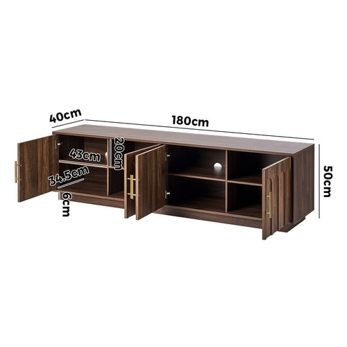 Oikiture TV Cabinet 180cm Entertainment Unit 4 Door Walnut