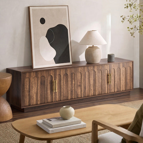 Oikiture TV Cabinet 180cm Entertainment Unit 4 Door Walnut