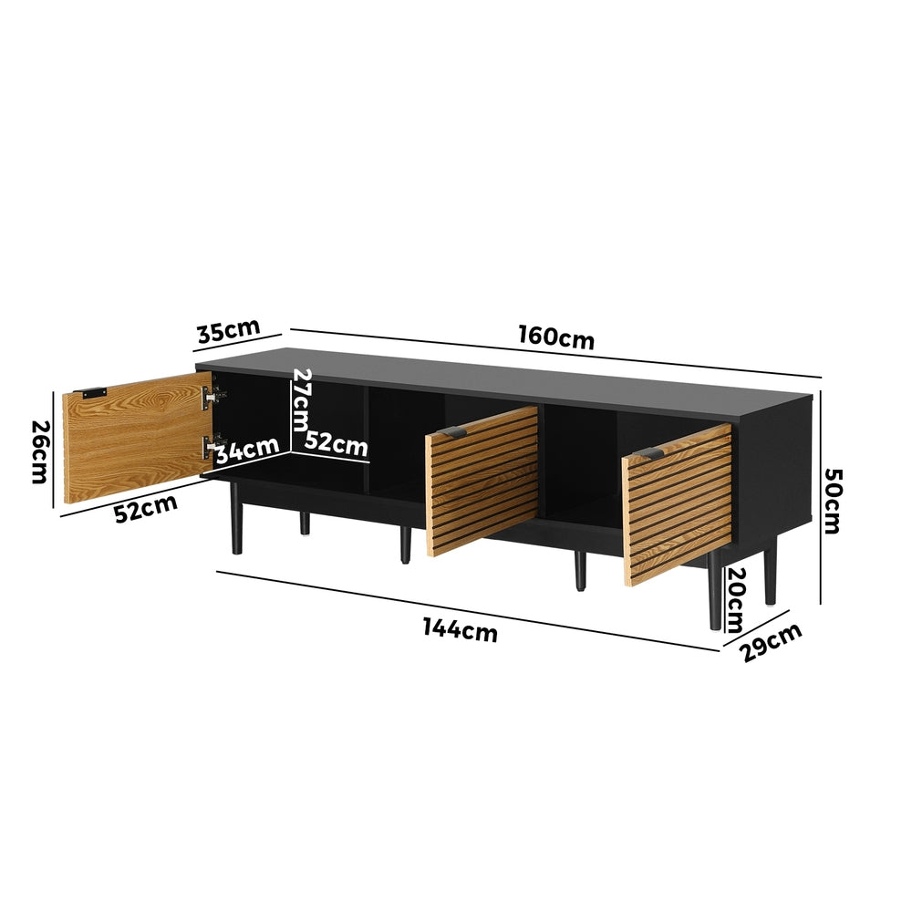 Oikiture TV Stand Cabinet Entertainment Unit Three Doors 160CM