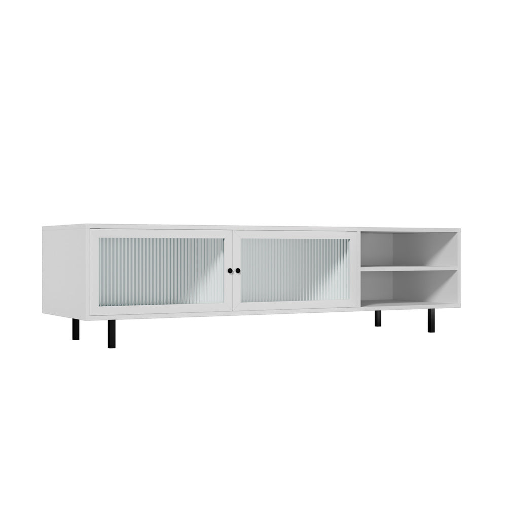 Entertainment Unit TV Stand with Tempered-glass Doors White