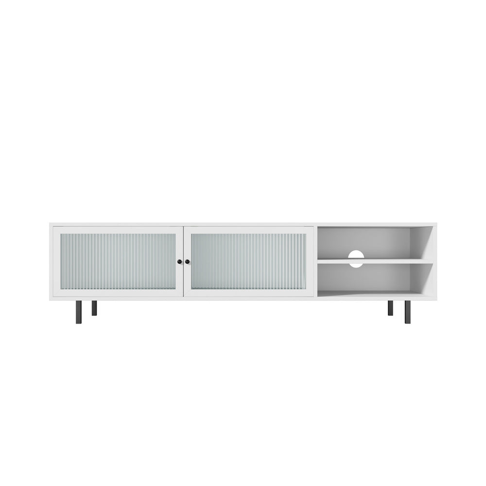 Entertainment Unit TV Stand with Tempered-glass Doors White