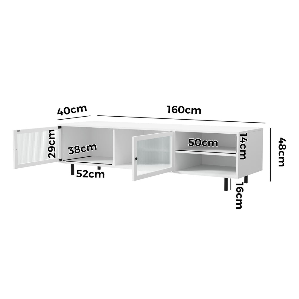 Entertainment Unit TV Stand with Tempered-glass Doors White