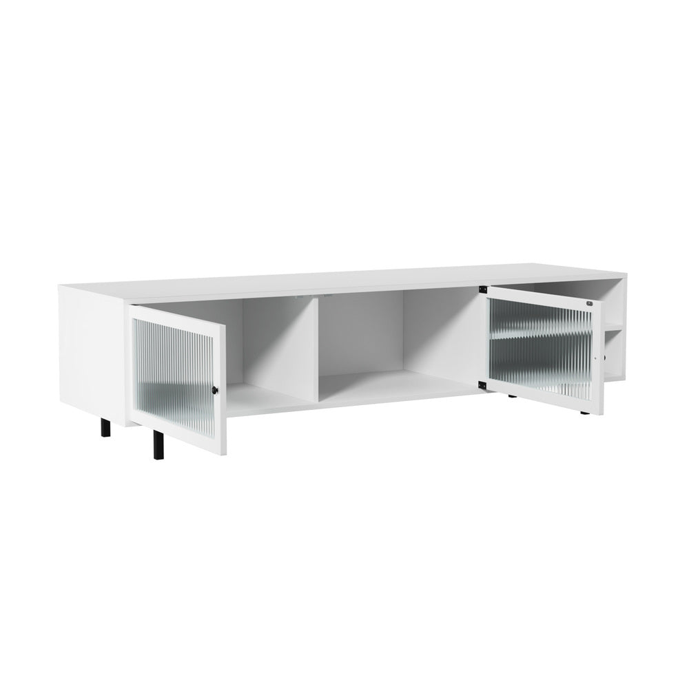 Entertainment Unit TV Stand with Tempered-glass Doors White