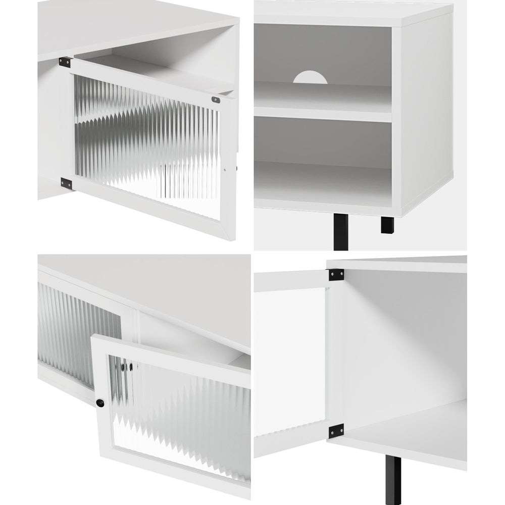 Entertainment Unit TV Stand with Tempered-glass Doors White